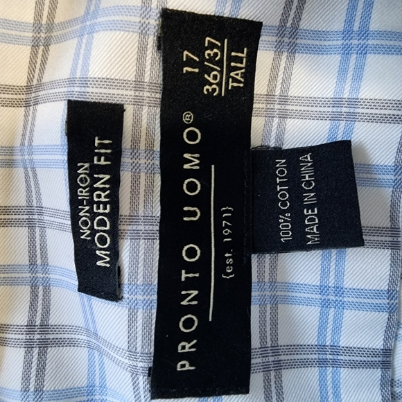 Pronto Uomo Modern Fit Non-iron Blue Button Down Shirt - 17, 36/37 Tall - Picture 8 of 8